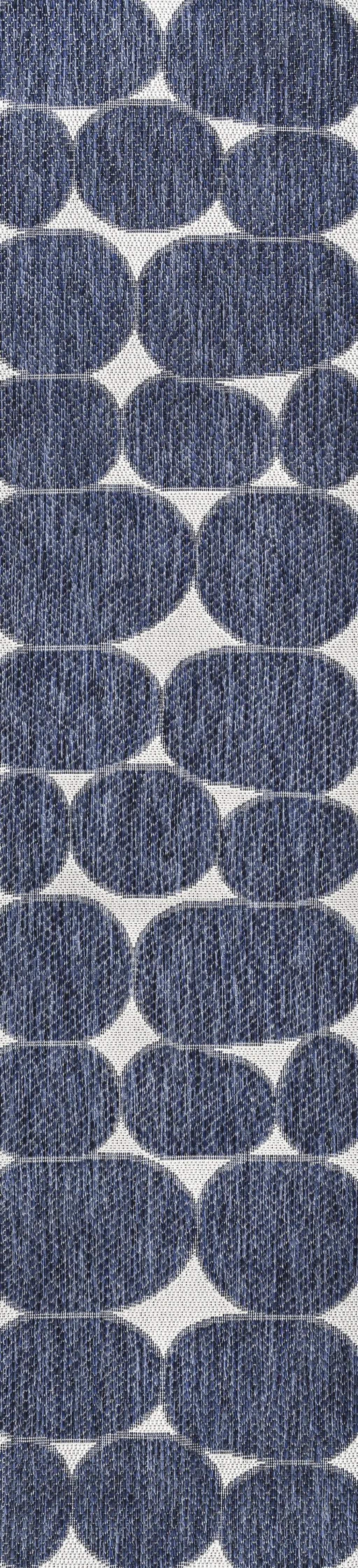 8' Navy Blue And Cream Geometric Indoor Outdoor Runner Rug Homeroots Outdoor