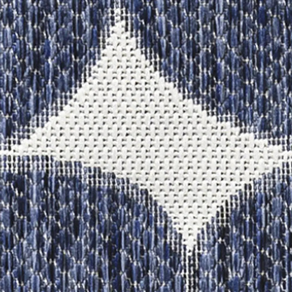 8' Navy Blue And Cream Geometric Indoor Outdoor Runner Rug Homeroots Outdoor