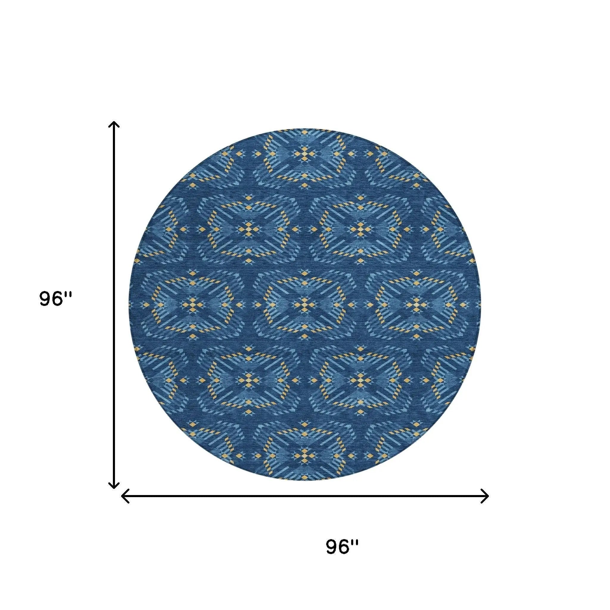8' Navy Blue And Denim Blue Round Geometric Washable Indoor Outdoor Area Rug Homeroots Outdoor