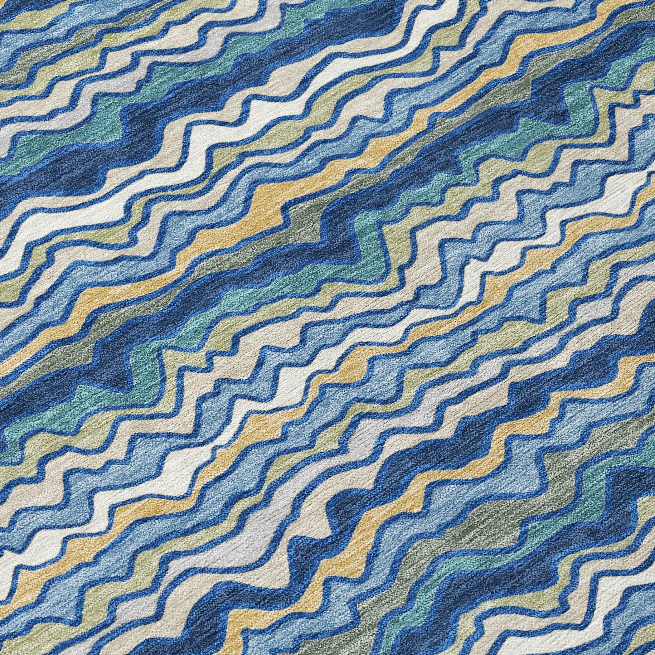 8' Navy Blue And Denim Blue Round Striped Washable Indoor Outdoor Area Rug Homeroots Outdoor