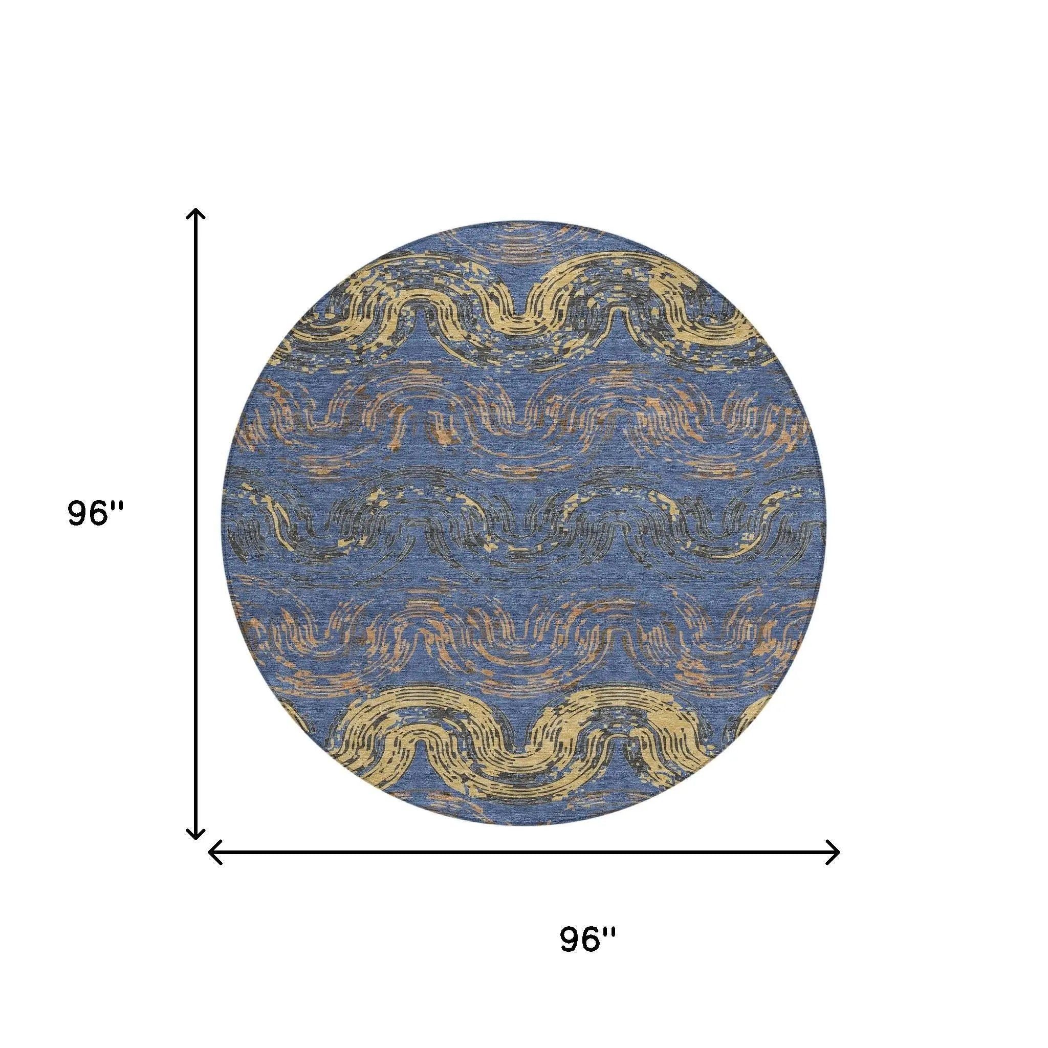 8' Navy Blue And Gold Round Abstract Washable Indoor Outdoor Area Rug Homeroots Outdoor