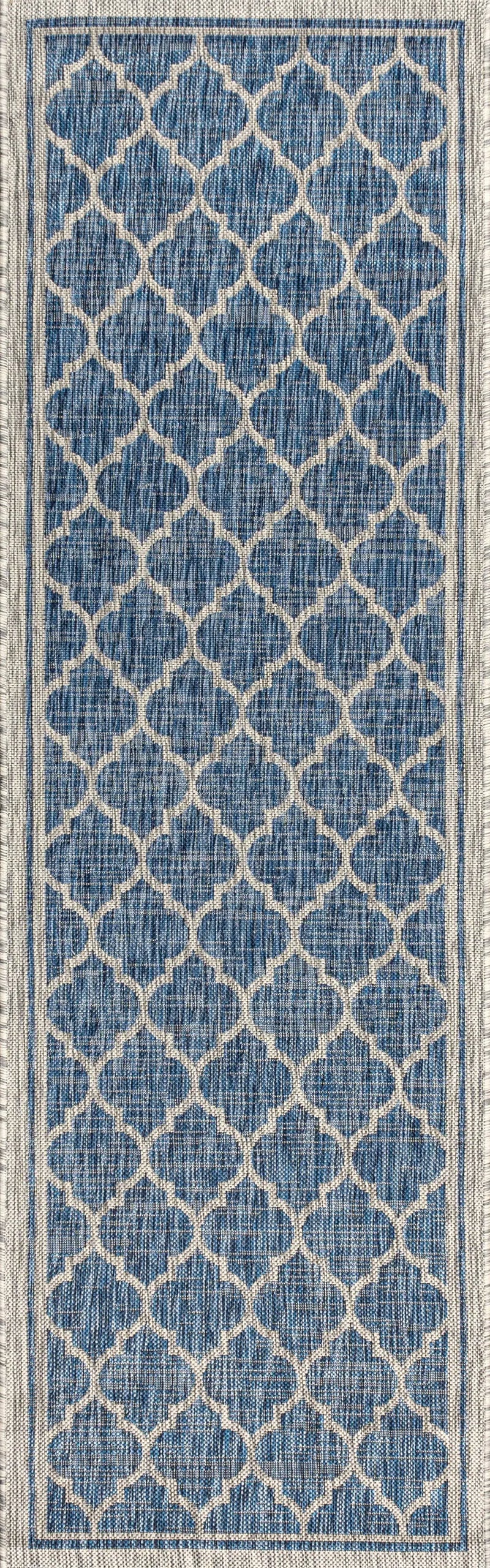 8' Navy Blue And Gray Geometric Indoor Outdoor Runner Rug Homeroots Outdoor