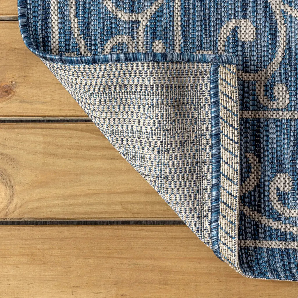8' Navy Blue And Gray Medallion Indoor Outdoor Runner Rug Homeroots Outdoor