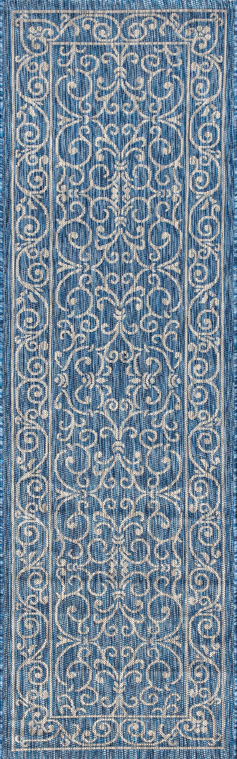 8' Navy Blue And Gray Medallion Indoor Outdoor Runner Rug Homeroots Outdoor