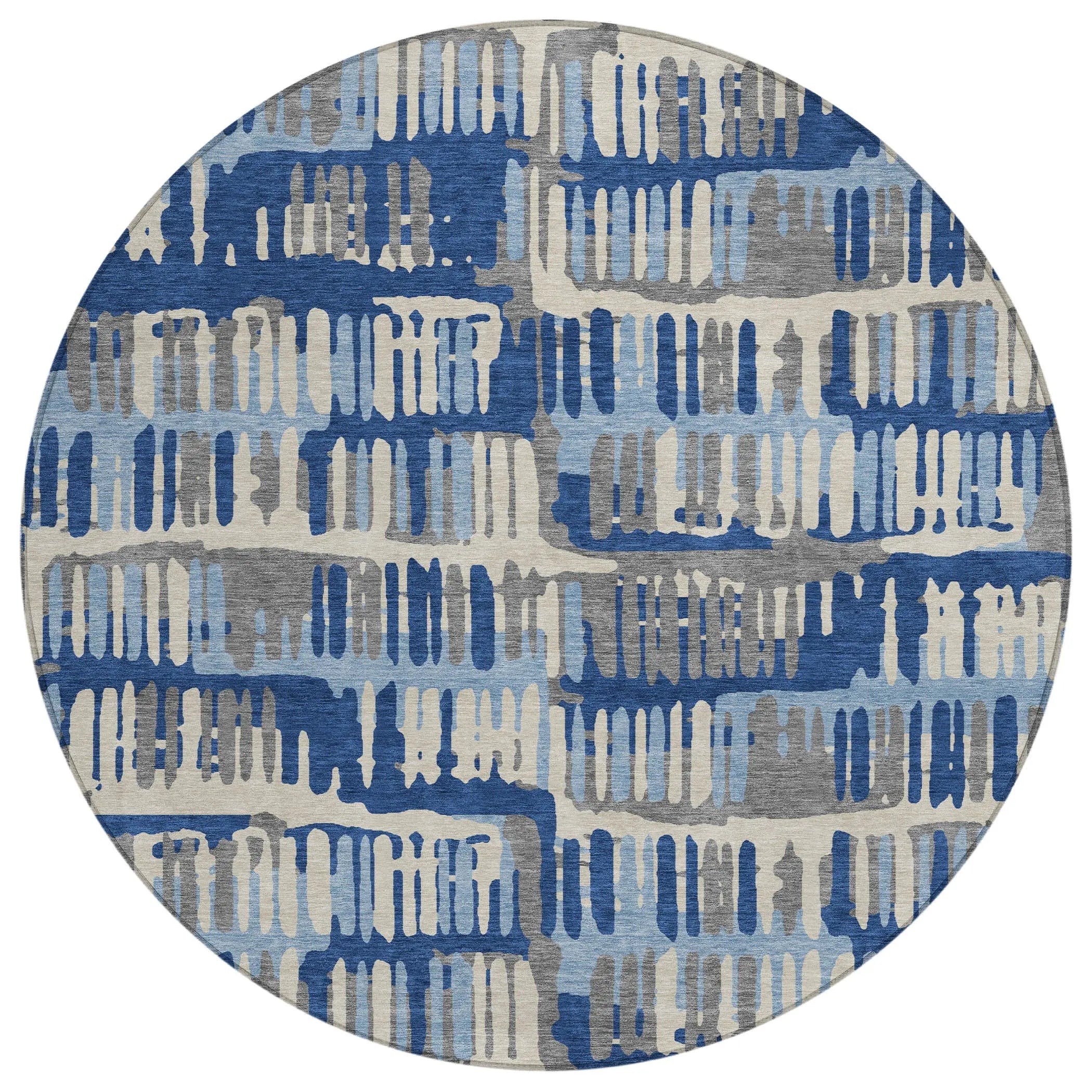 8' Navy Blue And Gray Round Abstract Washable Indoor Outdoor Area Rug Homeroots Outdoor