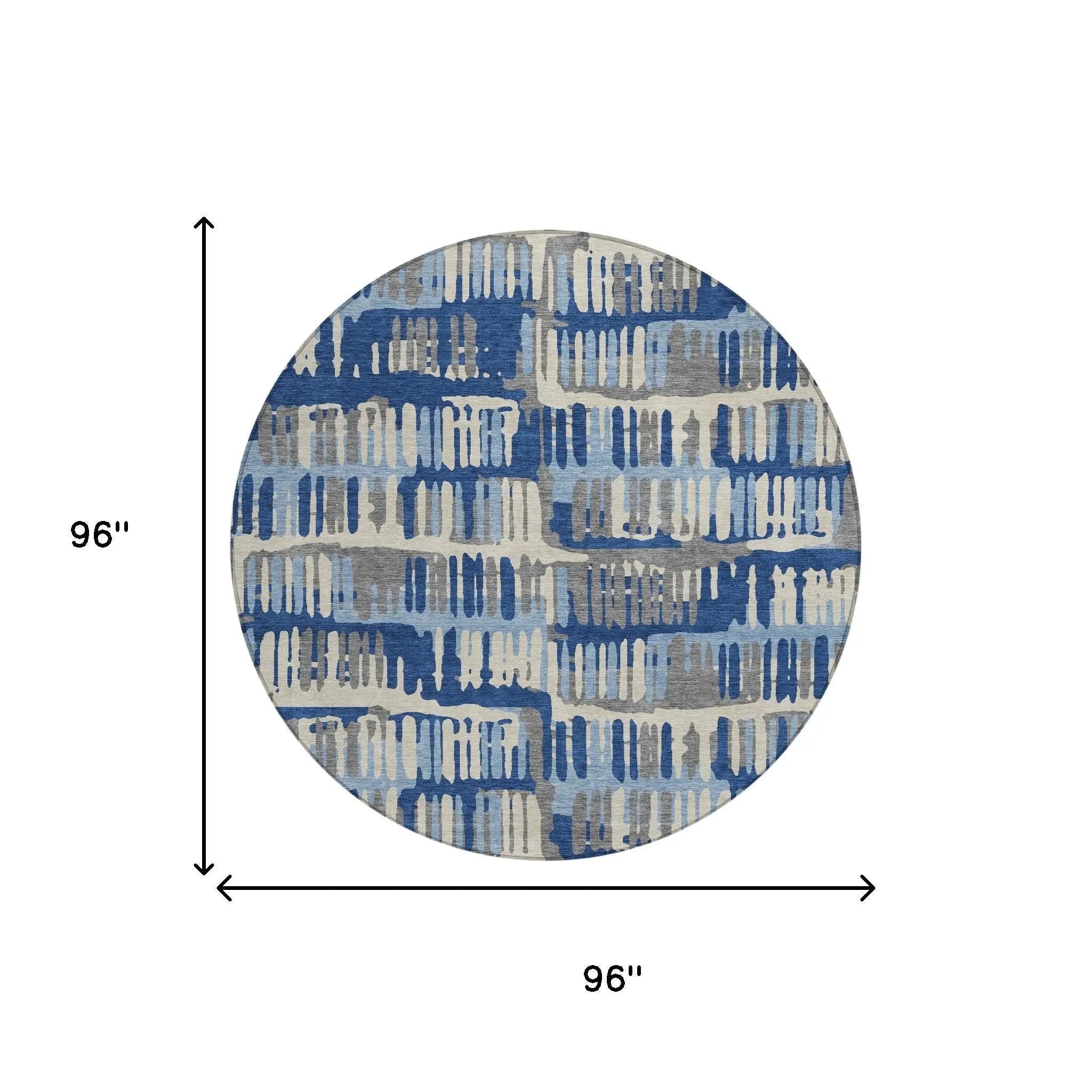 8' Navy Blue And Gray Round Abstract Washable Indoor Outdoor Area Rug Homeroots Outdoor