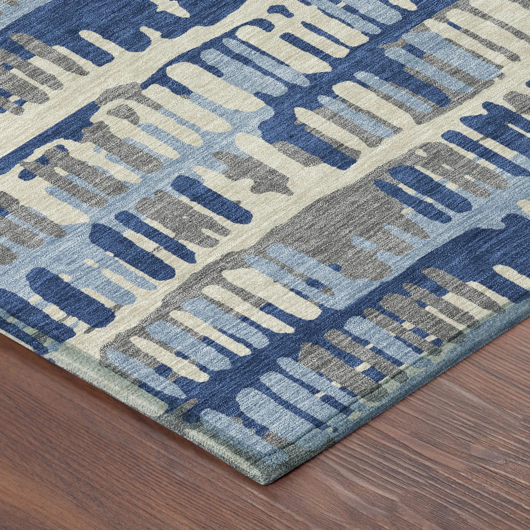 8' Navy Blue And Gray Round Abstract Washable Indoor Outdoor Area Rug Homeroots Outdoor