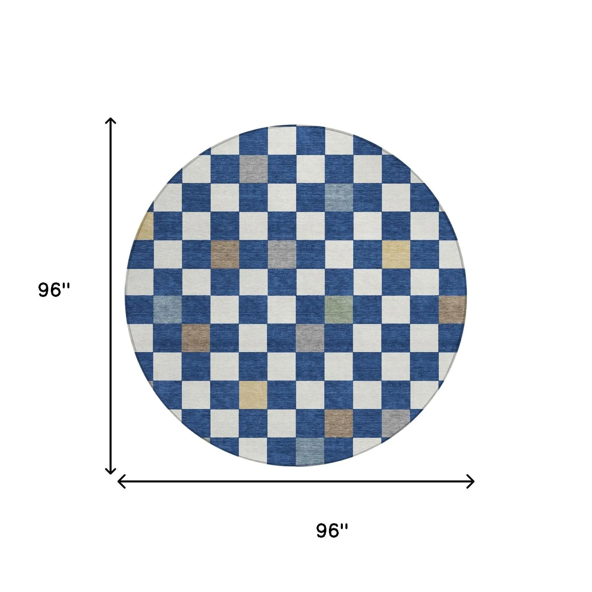 8' Navy Blue And Gray Round Geometric Washable Indoor Outdoor Area Rug Homeroots Outdoor