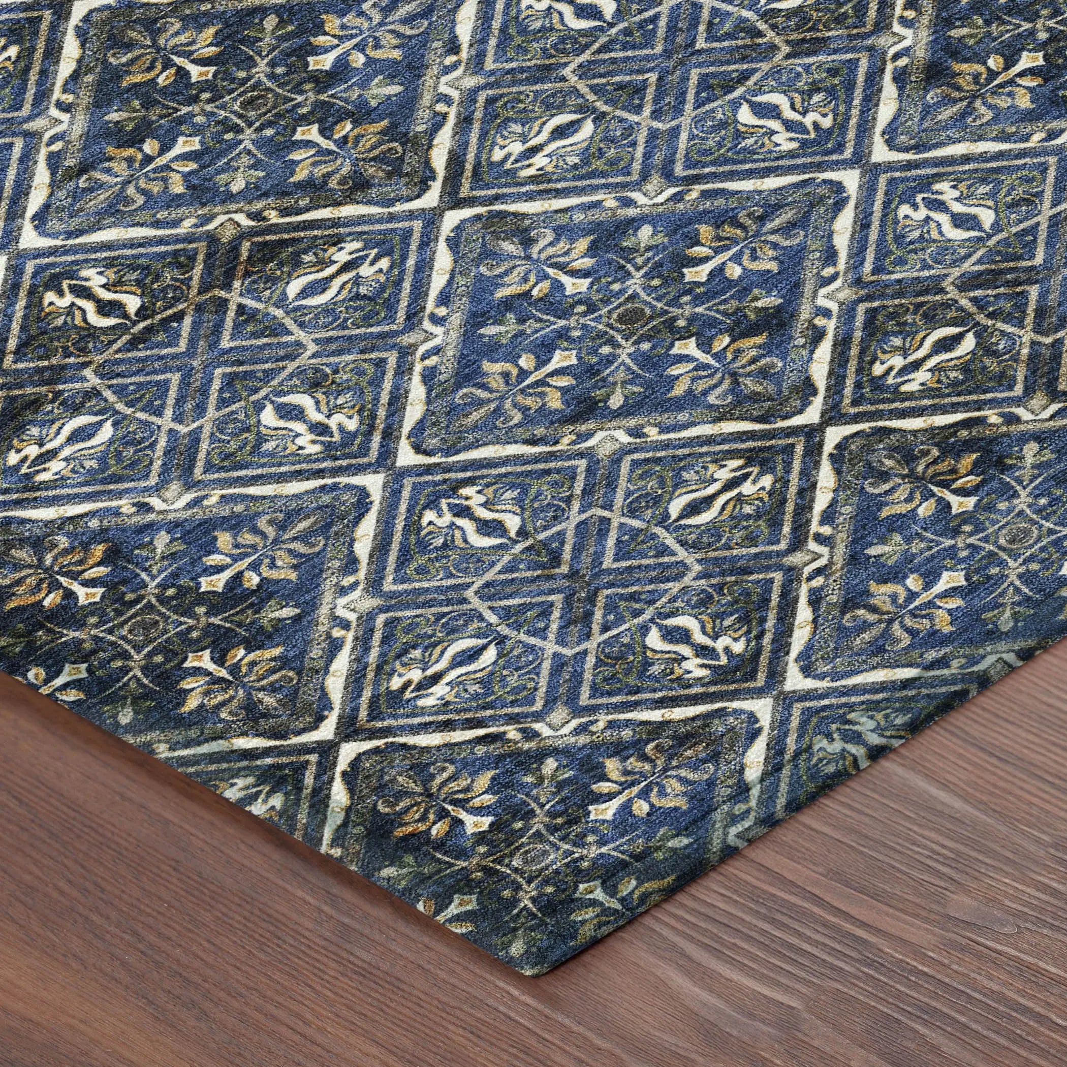 8' Navy Blue And Gray Round Geometric Washable Indoor Outdoor Area Rug Homeroots Outdoor