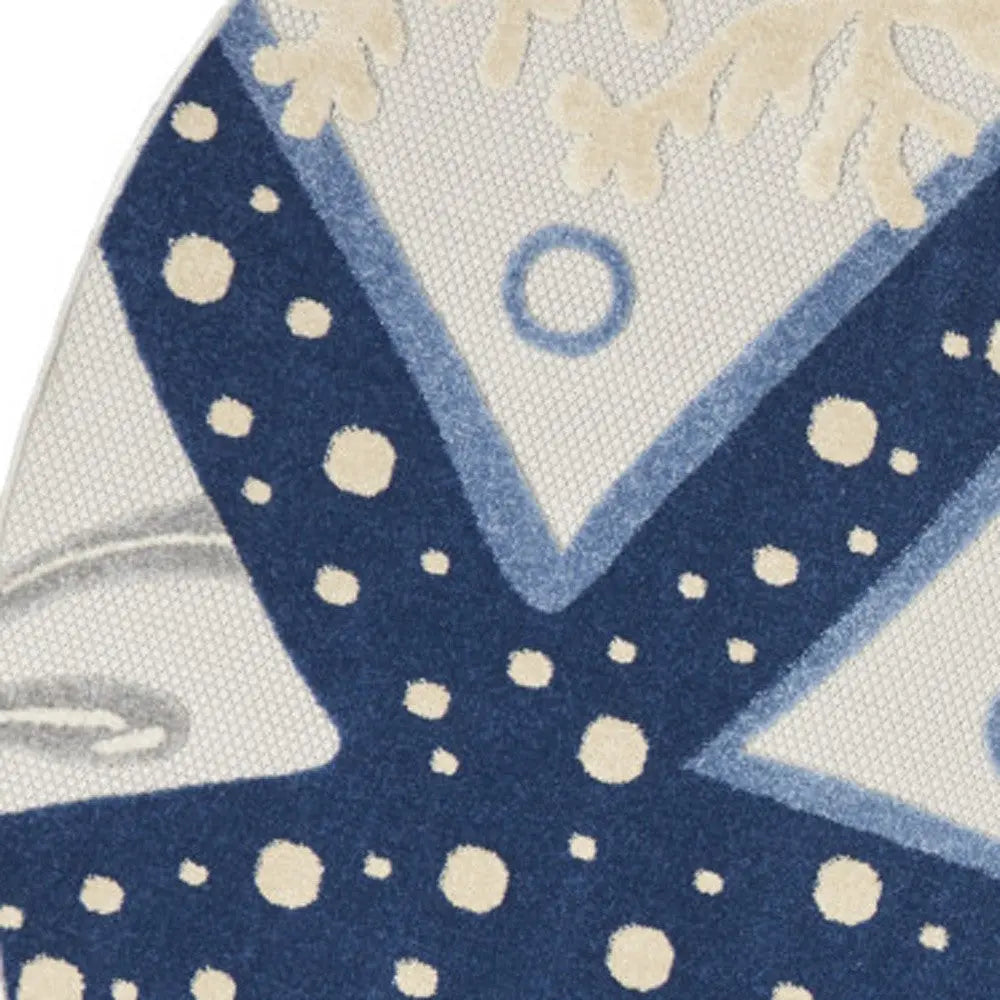 8' Navy Blue And Gray Round Starfish Indoor Outdoor Area Rug Homeroots Outdoor