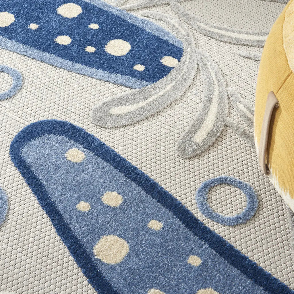 8' Navy Blue And Gray Round Starfish Indoor Outdoor Area Rug Homeroots Outdoor