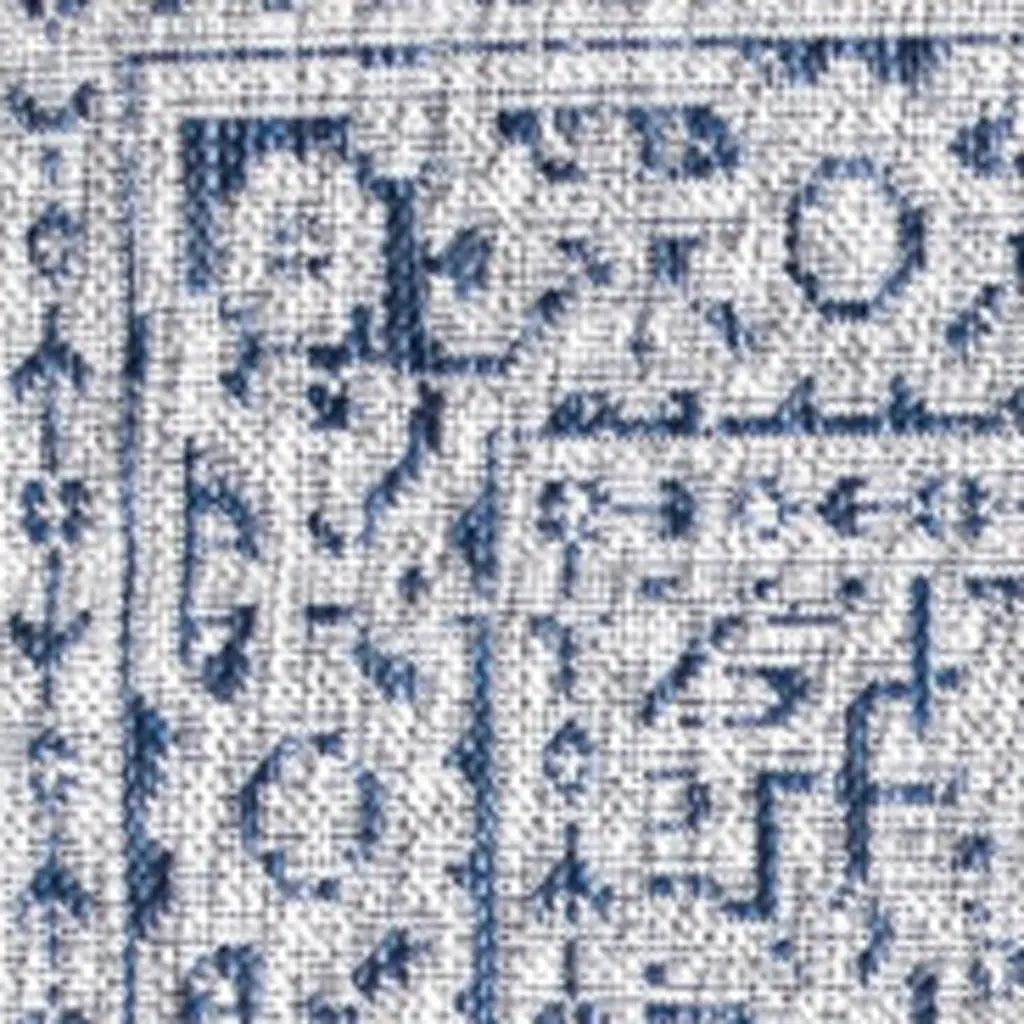 8' Navy Blue And Gray Square Medallion Indoor Outdoor Area Rug Homeroots Outdoor