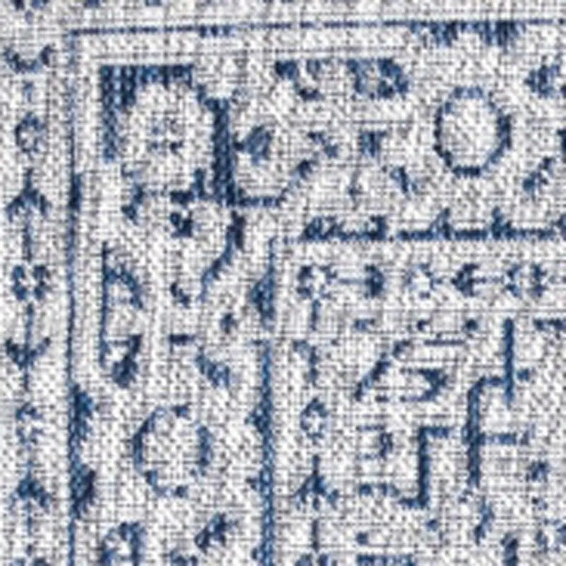 8' Navy Blue And Gray Square Medallion Indoor Outdoor Area Rug Homeroots Outdoor