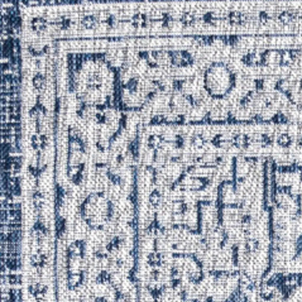 8' Navy Blue And Gray Square Medallion Indoor Outdoor Area Rug Homeroots Outdoor