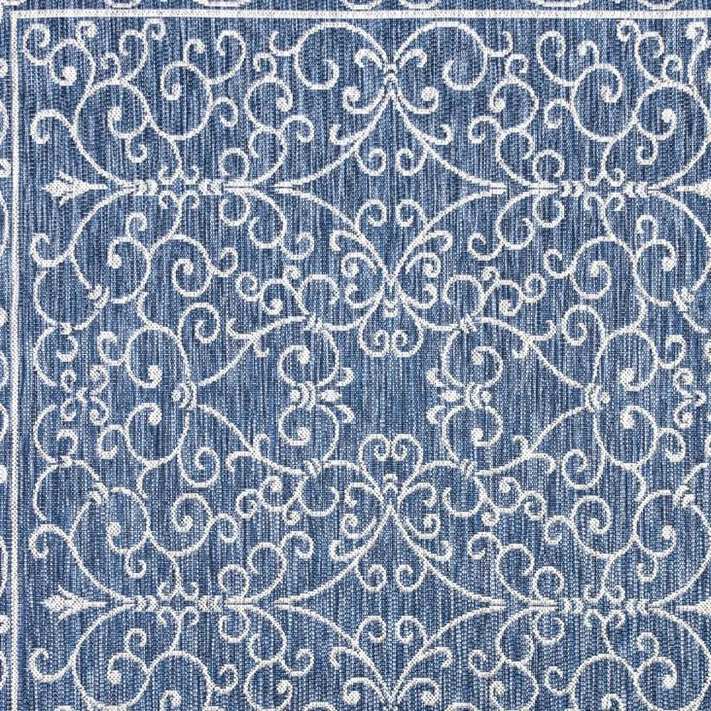 8' Navy Blue And Gray Square Medallion Indoor Outdoor Area Rug Homeroots Outdoor