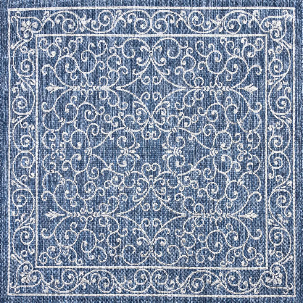 8' Navy Blue And Gray Square Medallion Indoor Outdoor Area Rug Homeroots Outdoor