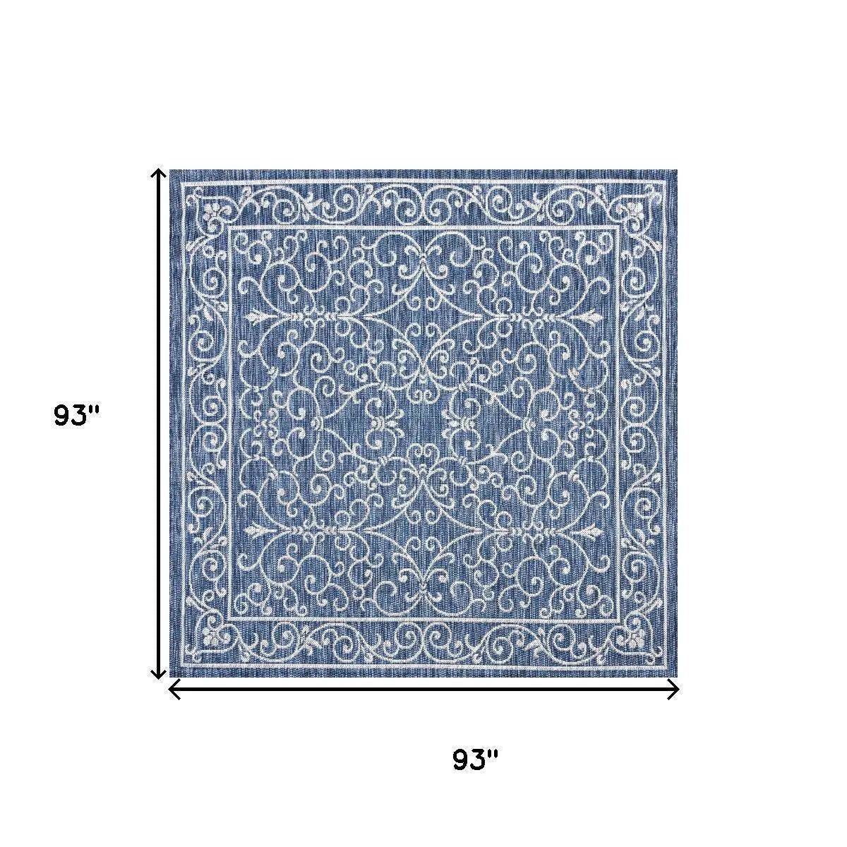 8' Navy Blue And Gray Square Medallion Indoor Outdoor Area Rug Homeroots Outdoor
