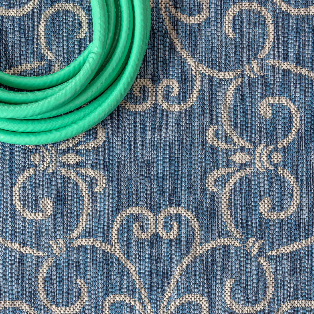 8' Navy Blue And Gray Square Medallion Indoor Outdoor Area Rug Homeroots Outdoor