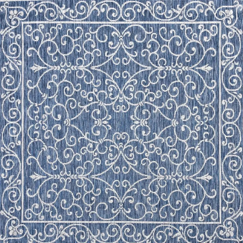 8' Navy Blue And Gray Square Medallion Indoor Outdoor Area Rug Homeroots Outdoor