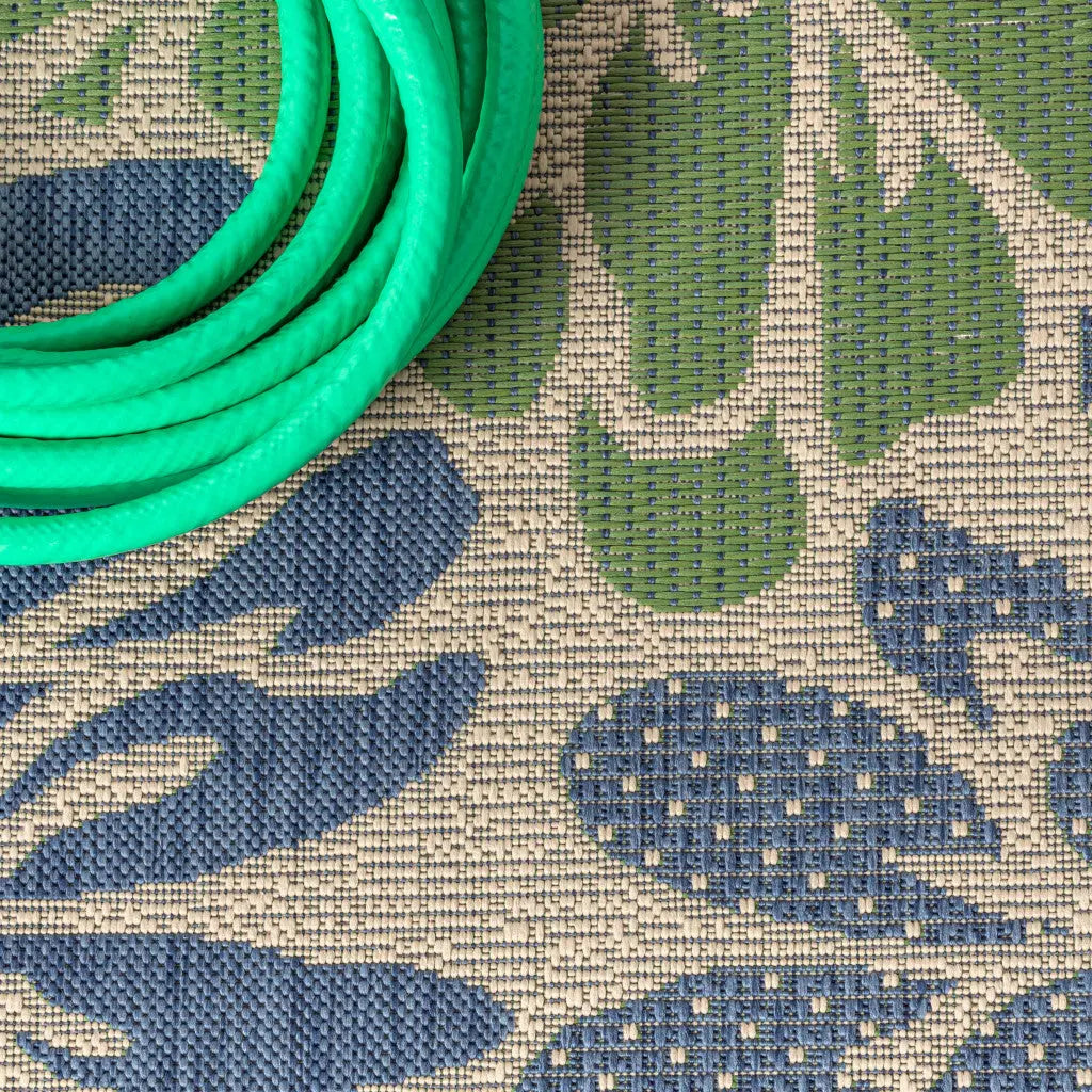 8' Navy Blue And Green Square Floral Indoor Outdoor Area Rug Homeroots Outdoor