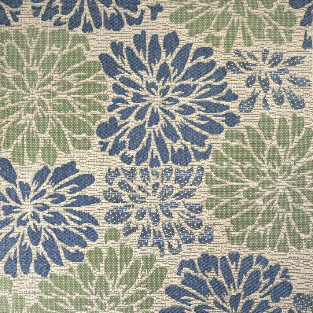 8' Navy Blue And Green Square Floral Indoor Outdoor Area Rug Homeroots Outdoor