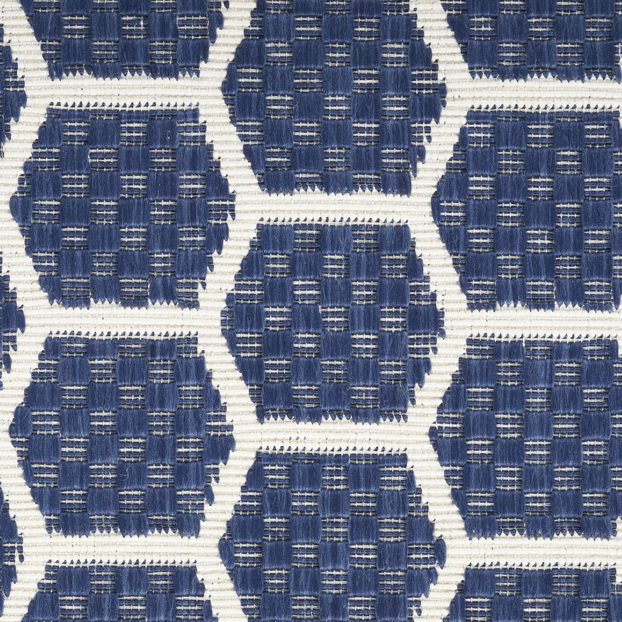8' Navy Blue And Ivory Geometric Indoor Outdoor Runner Rug Homeroots Outdoor