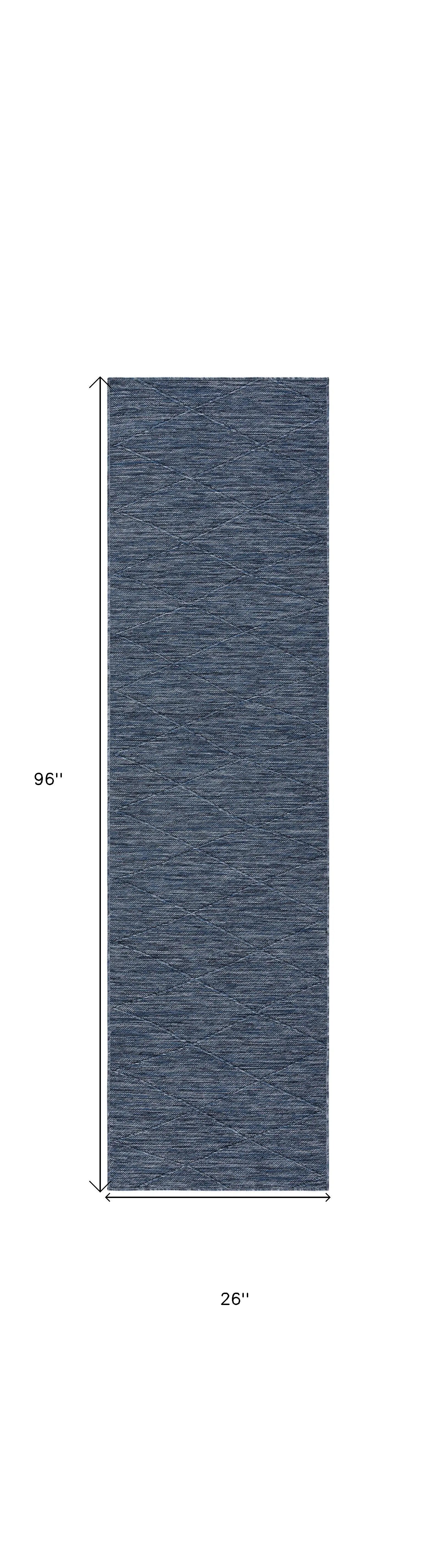 8' Navy Blue And Ivory Geometric Indoor Outdoor Runner Rug Homeroots Outdoor