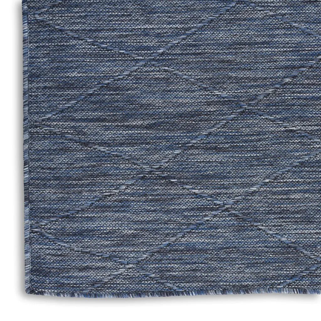 8' Navy Blue And Ivory Geometric Indoor Outdoor Runner Rug Homeroots Outdoor