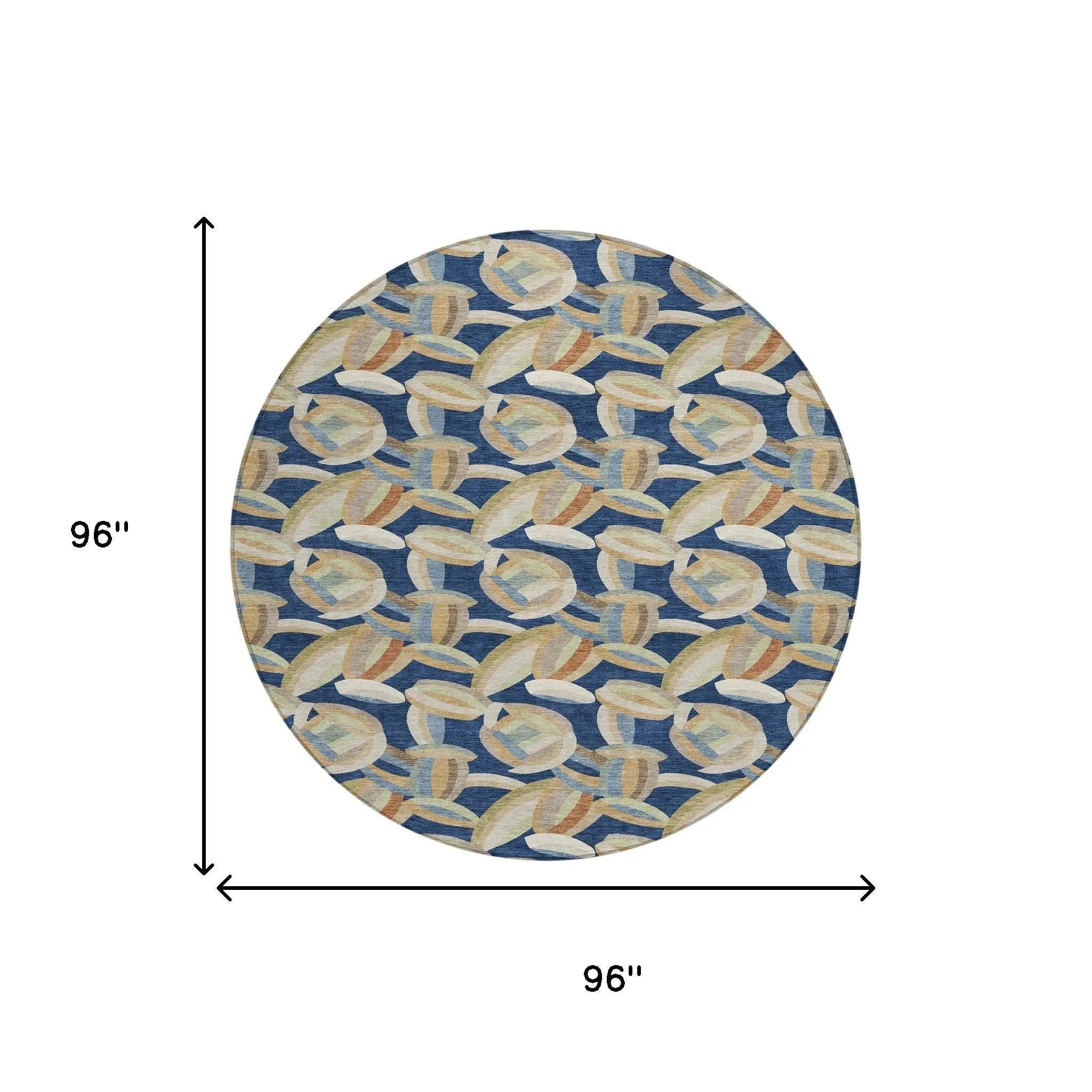 8' Navy Blue And Ivory Round Abstract Washable Indoor Outdoor Area Rug Homeroots Outdoor