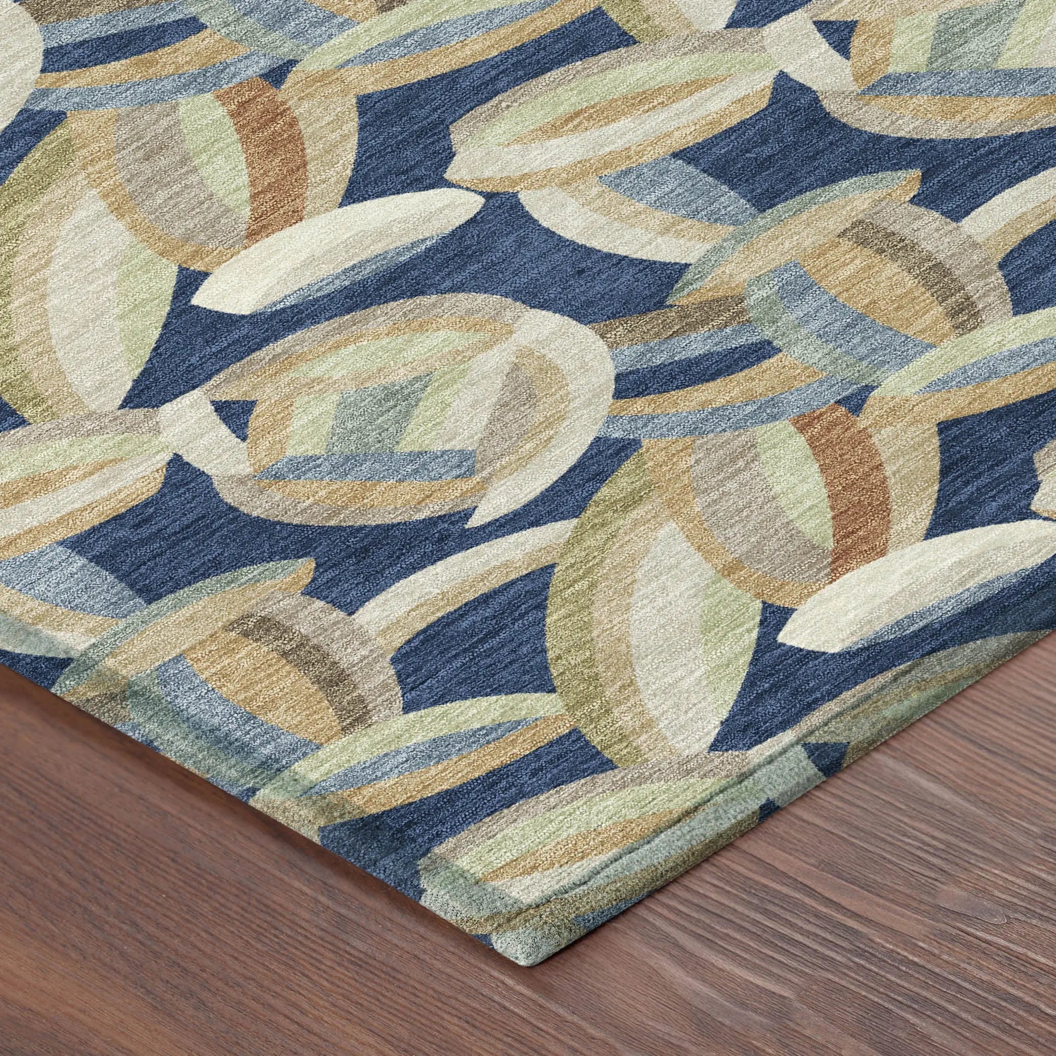 8' Navy Blue And Ivory Round Abstract Washable Indoor Outdoor Area Rug Homeroots Outdoor