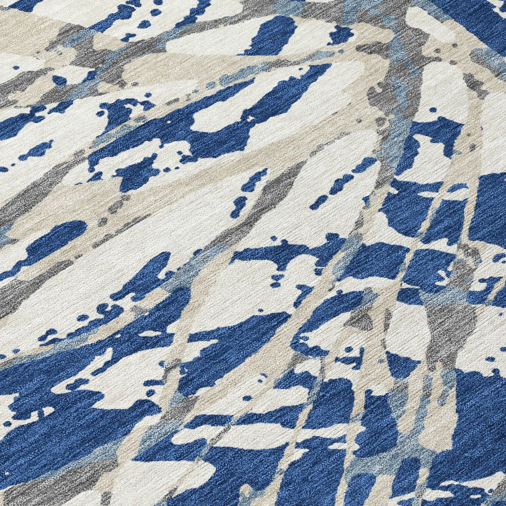 8' Navy Blue And Ivory Round Abstract Washable Indoor Outdoor Area Rug Homeroots Outdoor