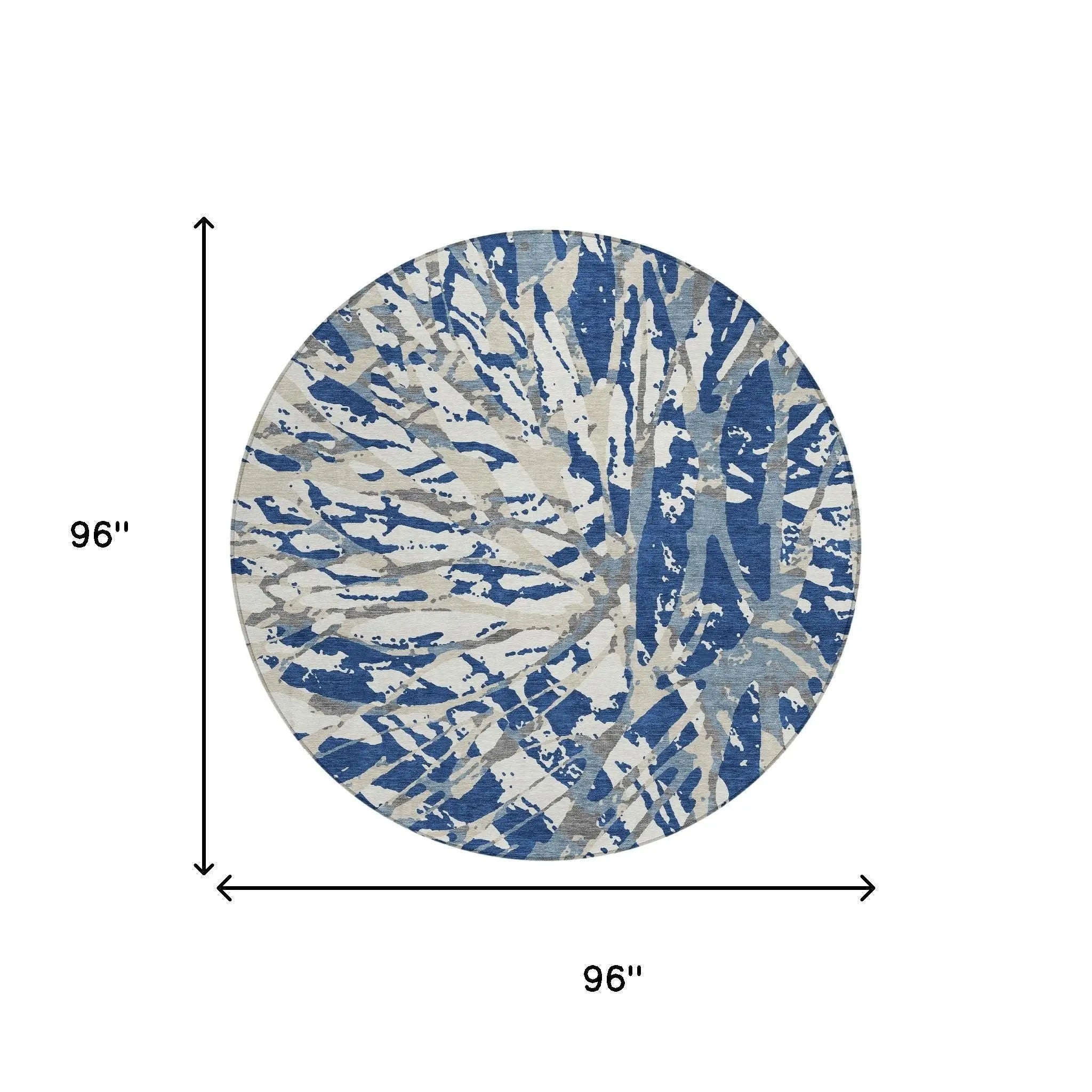 8' Navy Blue And Ivory Round Abstract Washable Indoor Outdoor Area Rug Homeroots Outdoor