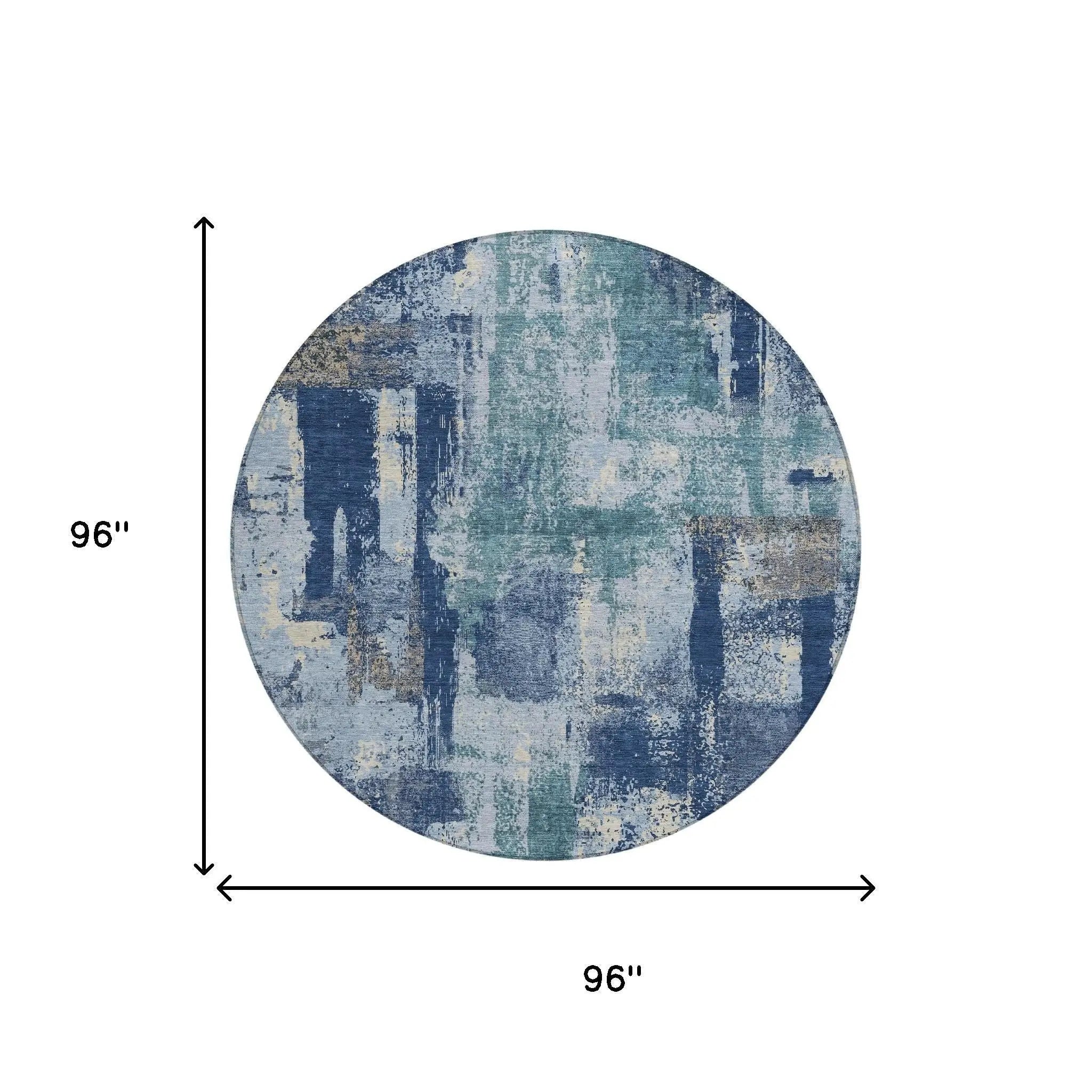 8' Navy Blue And Ivory Round Abstract Washable Indoor Outdoor Area Rug Homeroots Outdoor
