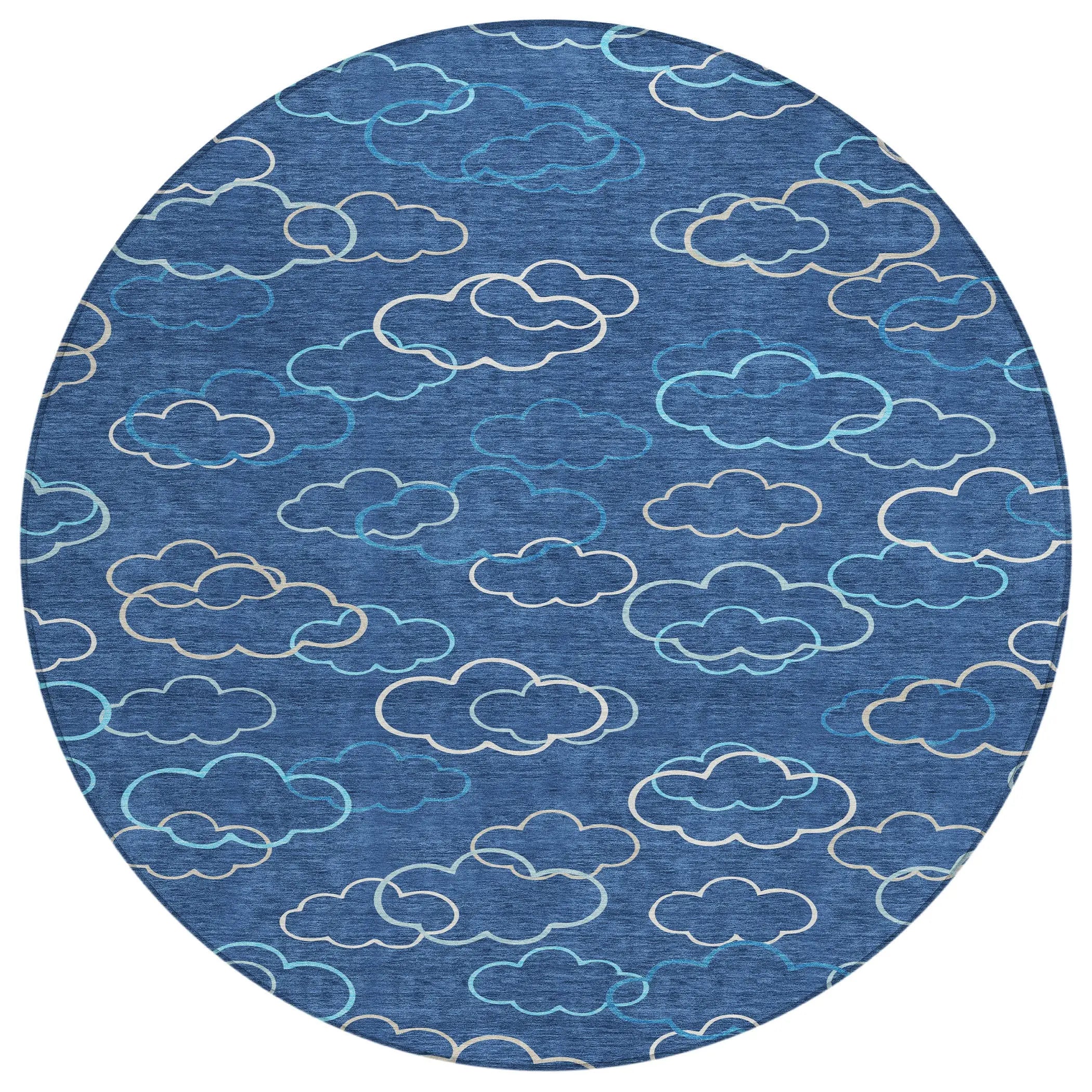 8' Navy Blue And Ivory Round Abstract Washable Indoor Outdoor Area Rug Homeroots Outdoor
