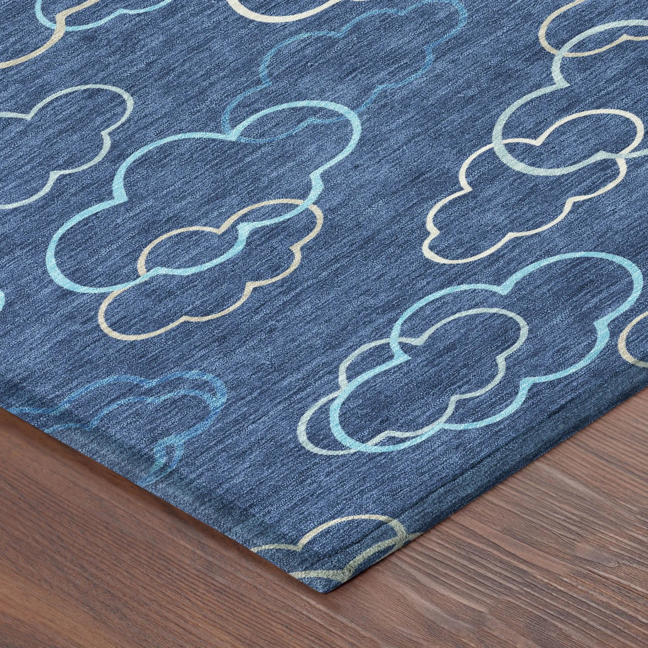 8' Navy Blue And Ivory Round Abstract Washable Indoor Outdoor Area Rug Homeroots Outdoor