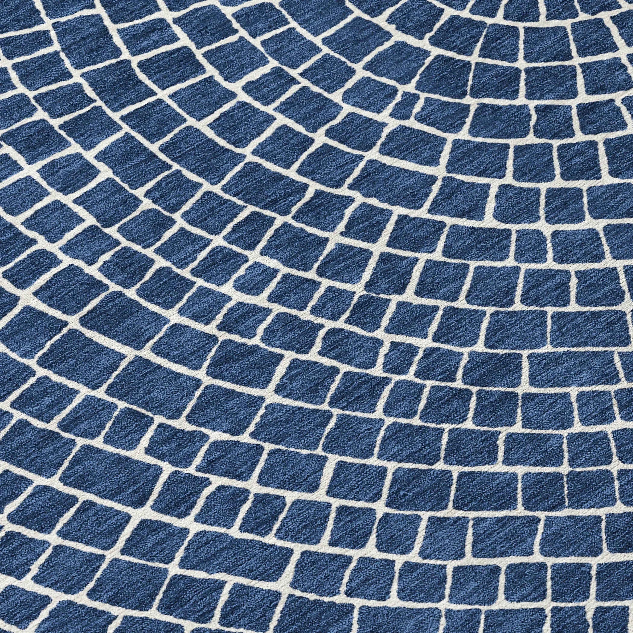 8' Navy Blue And Ivory Round Geometric Washable Indoor Outdoor Area Rug Homeroots Outdoor
