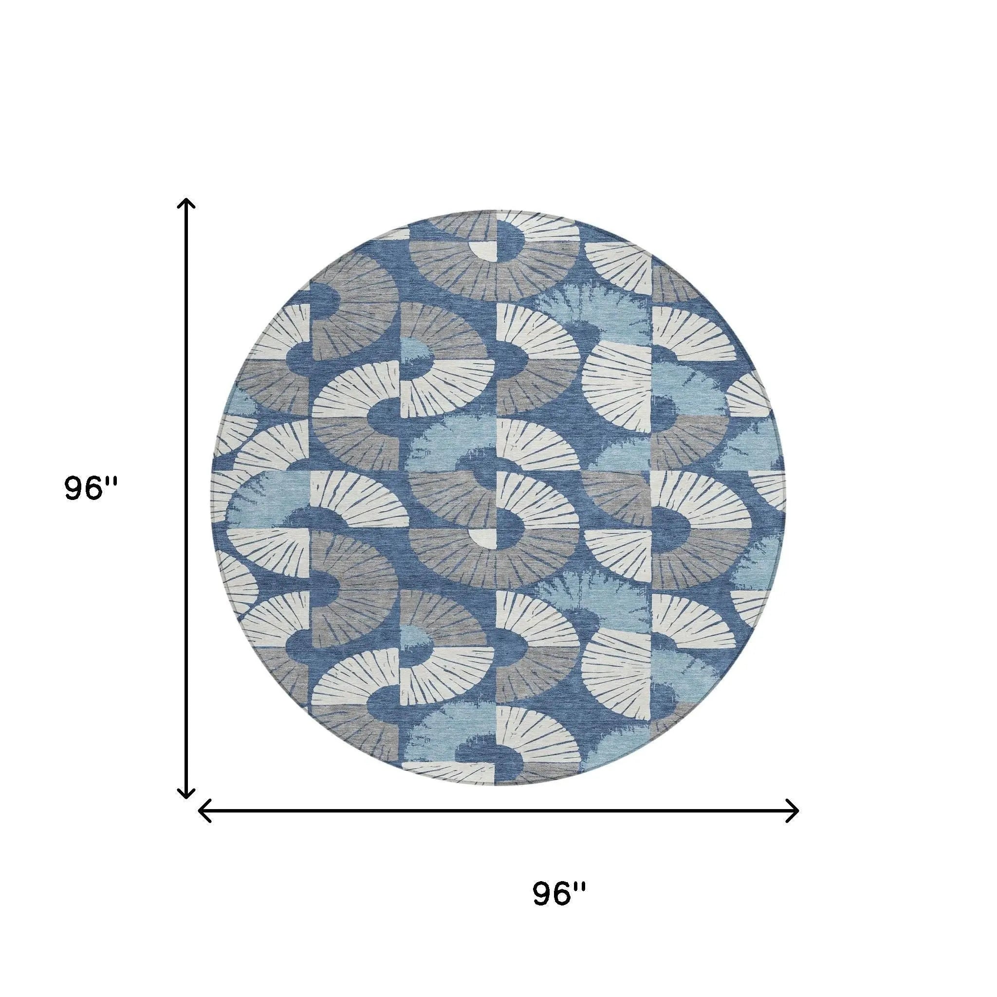 8' Navy Blue And Ivory Round Geometric Washable Indoor Outdoor Area Rug Homeroots Outdoor