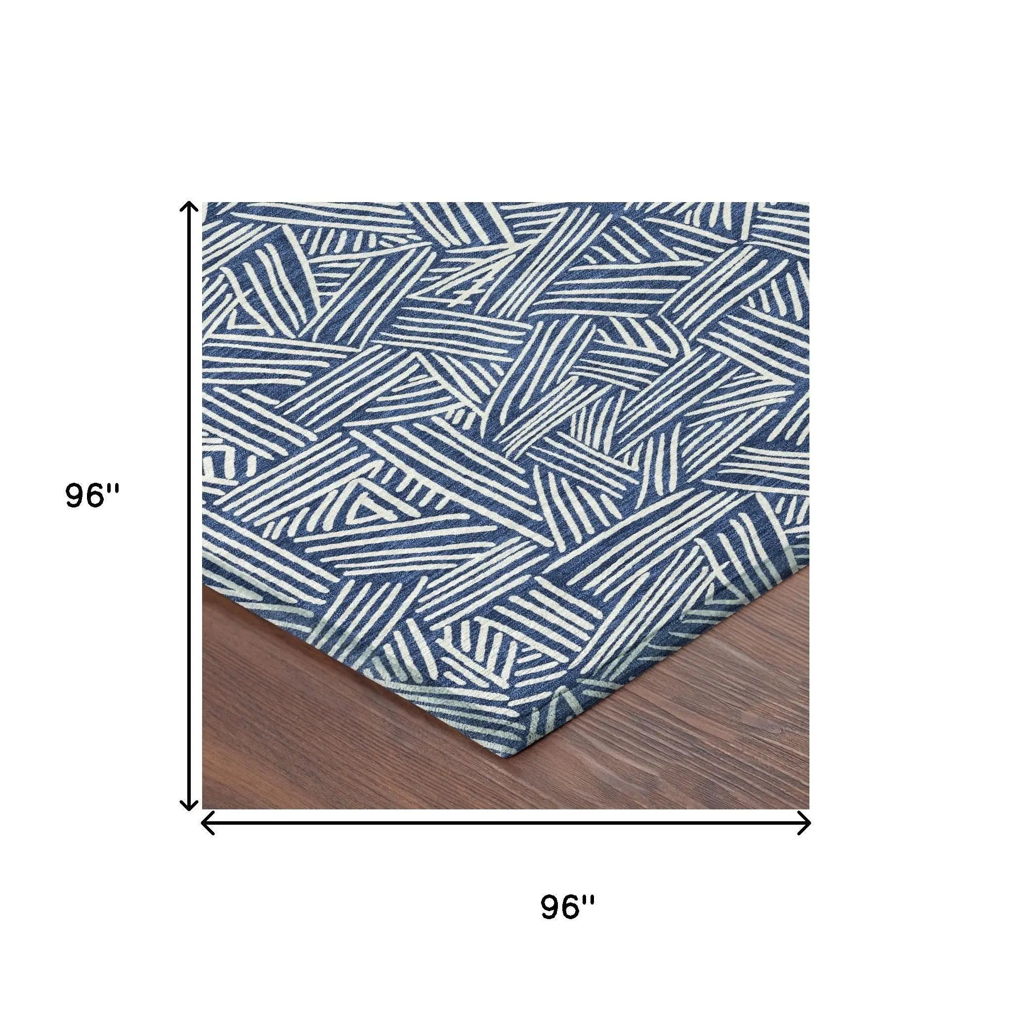 8' Navy Blue And Ivory Round Geometric Washable Indoor Outdoor Area Rug Homeroots Outdoor