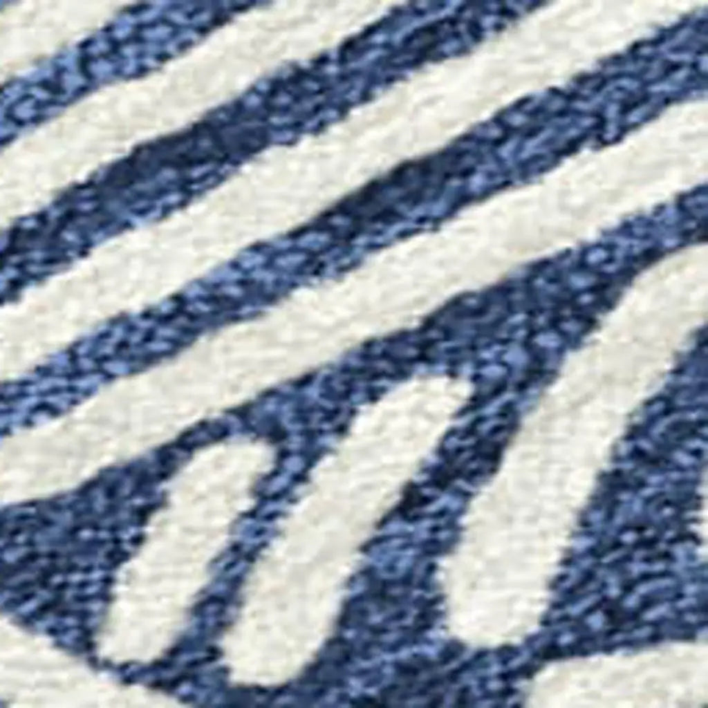 8' Navy Blue And Ivory Round Geometric Washable Indoor Outdoor Area Rug Homeroots Outdoor