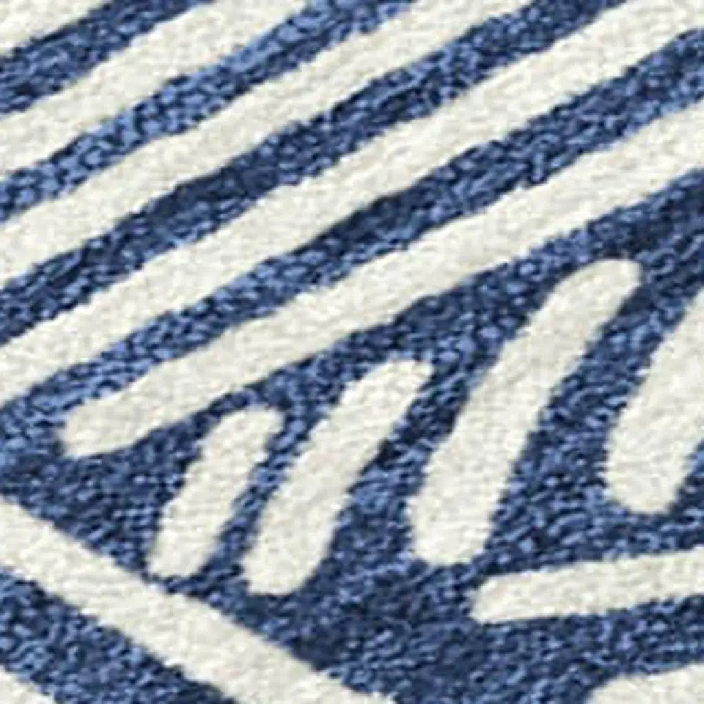 8' Navy Blue And Ivory Round Geometric Washable Indoor Outdoor Area Rug Homeroots Outdoor