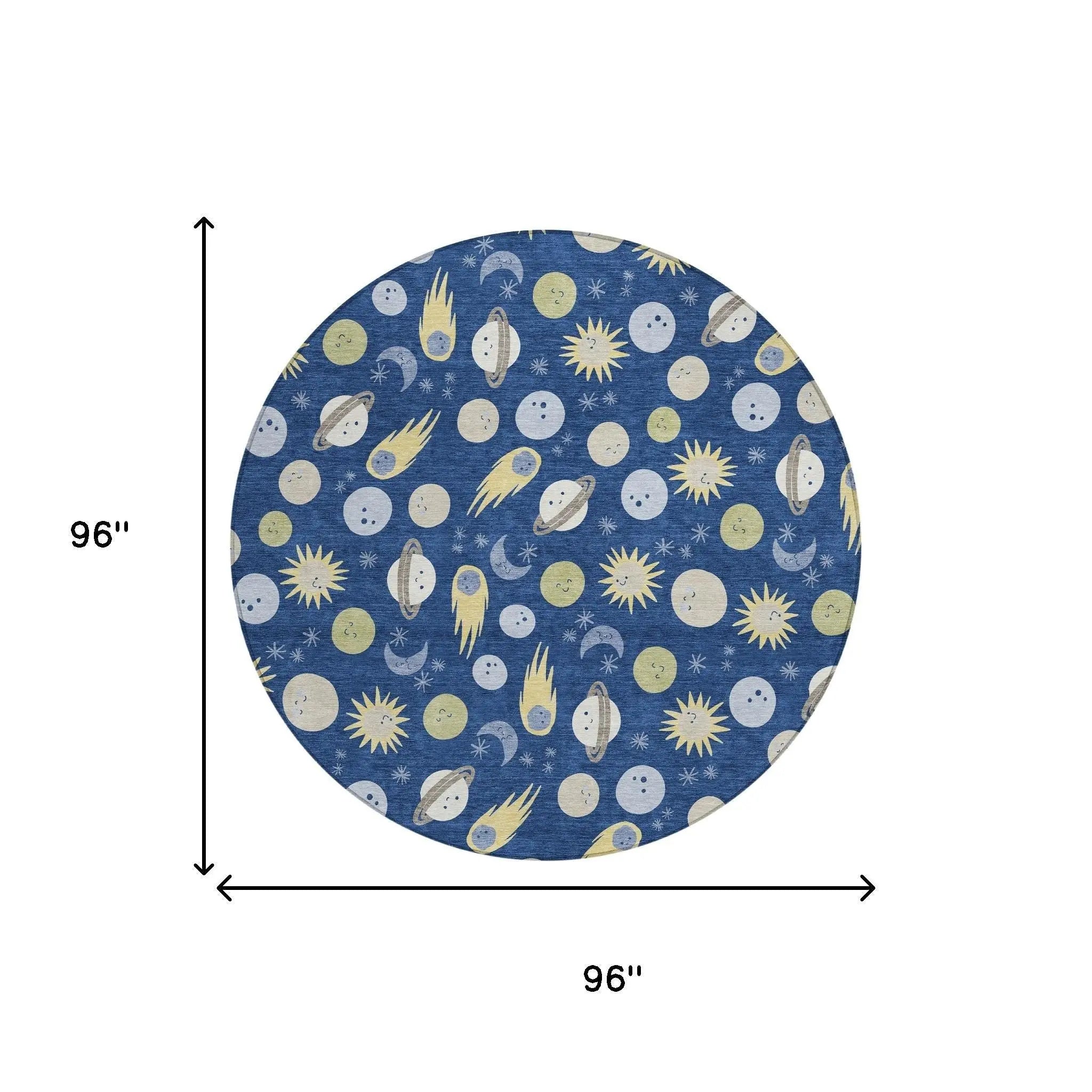 8' Navy Blue And Ivory Round Geometric Washable Indoor Outdoor Area Rug Homeroots Outdoor