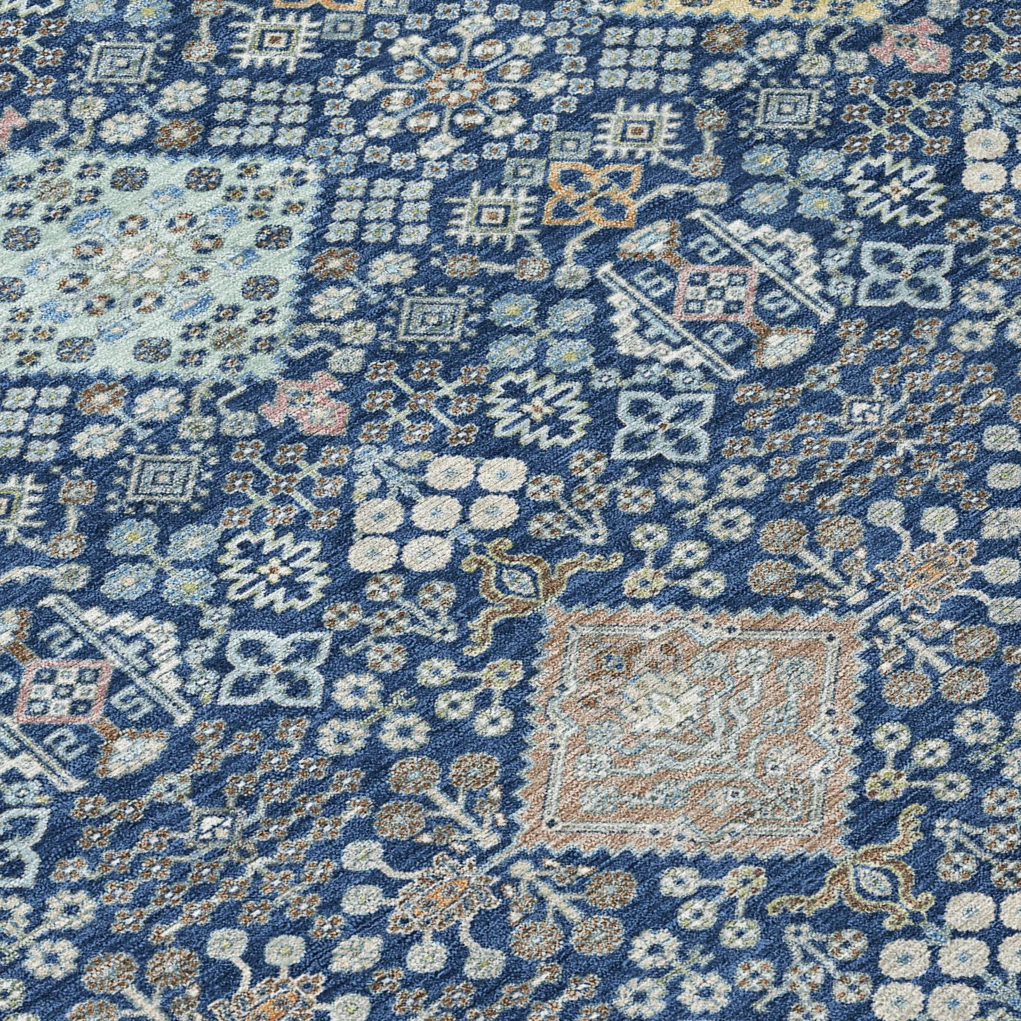 8' Navy Blue And Ivory Round Oriental Washable Indoor Outdoor Area Rug Homeroots Outdoor