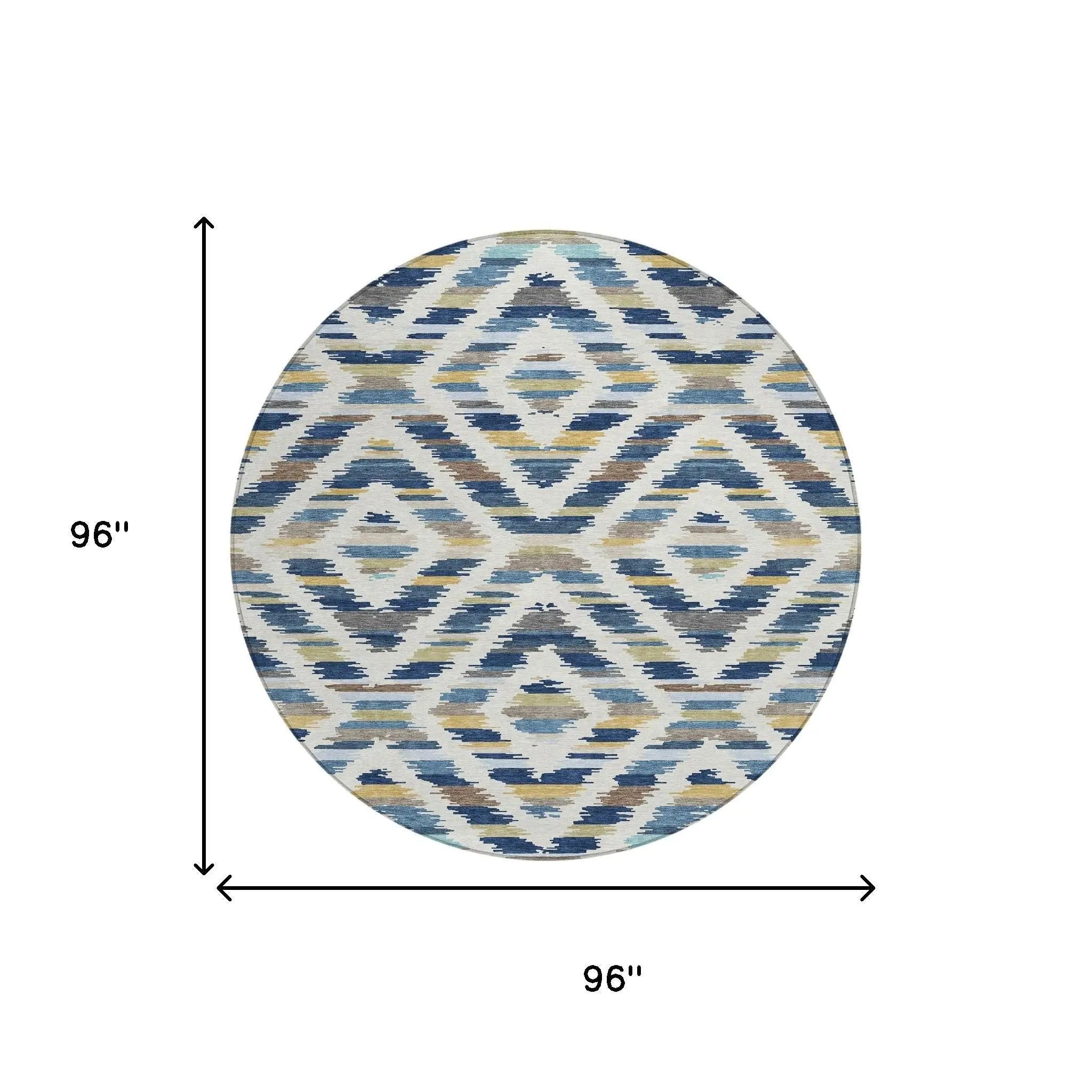 8' Navy Blue And Ivory Round Tribal Washable Indoor Outdoor Area Rug Homeroots Outdoor