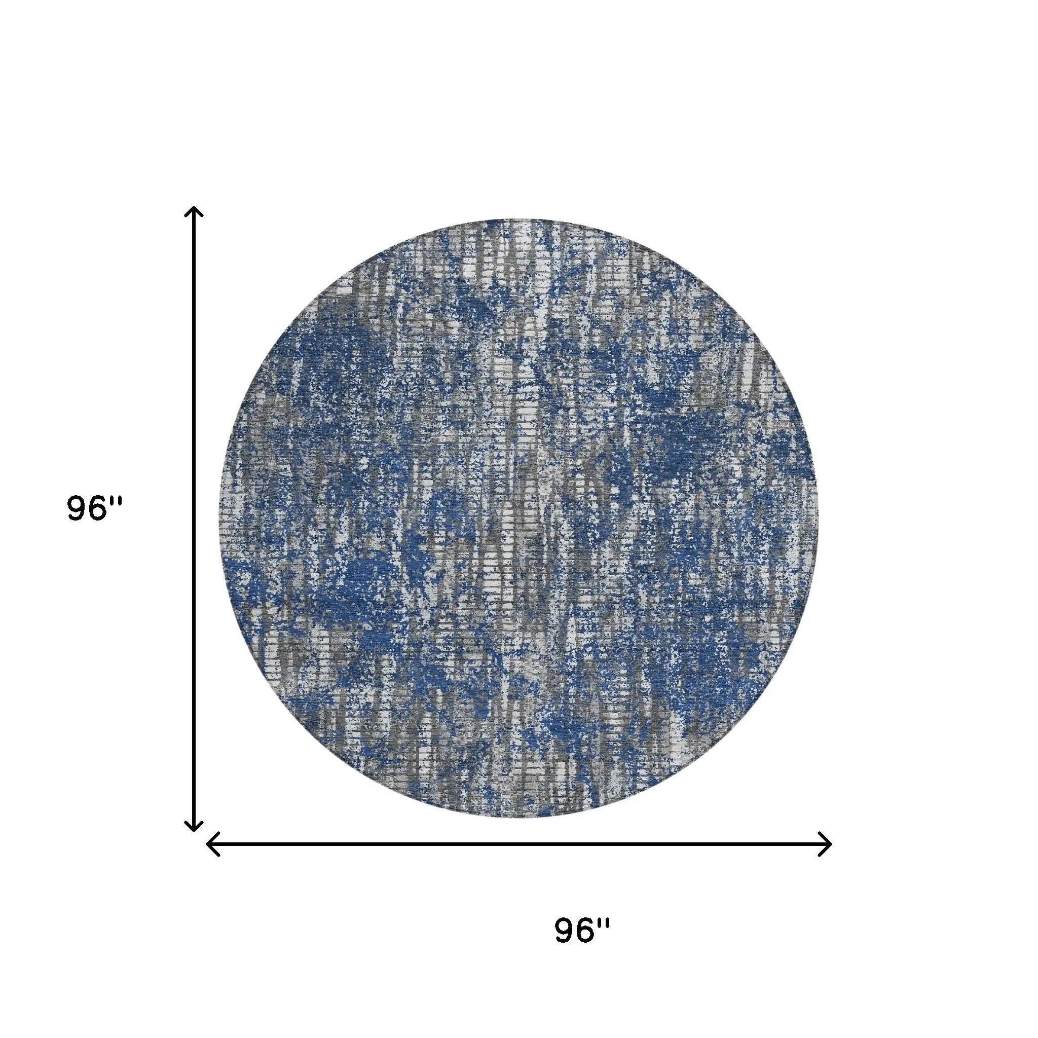 8' Navy Blue And Khaki Round Abstract Washable Indoor Outdoor Area Rug Homeroots Outdoor