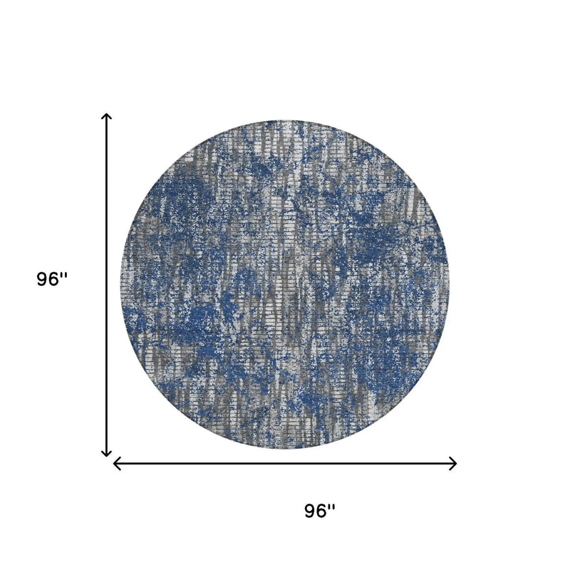 8' Navy Blue And Khaki Round Abstract Washable Indoor Outdoor Area Rug Homeroots Outdoor