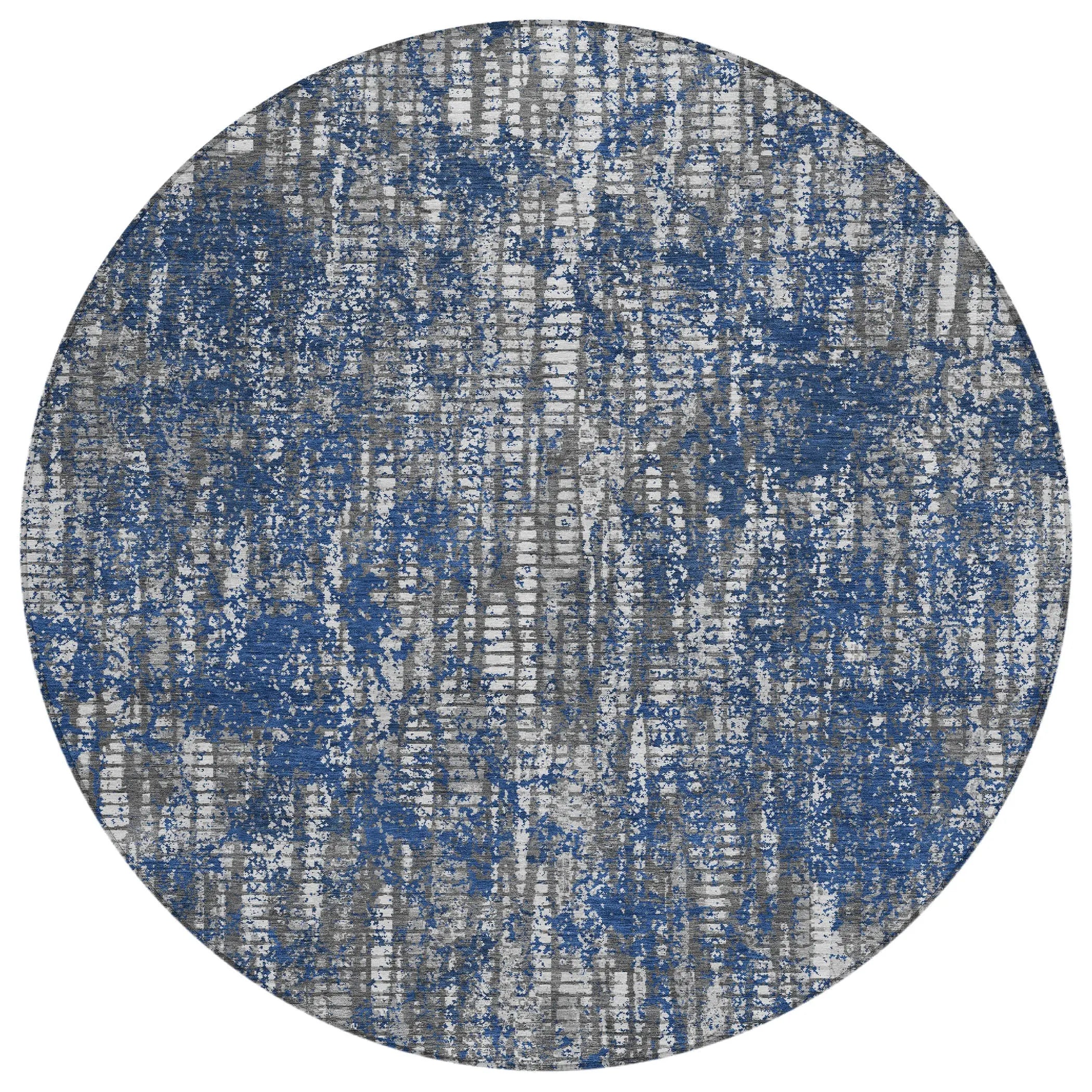 8' Navy Blue And Khaki Round Abstract Washable Indoor Outdoor Area Rug Homeroots Outdoor