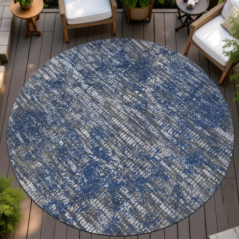 8' Navy Blue And Khaki Round Abstract Washable Indoor Outdoor Area Rug Homeroots Outdoor