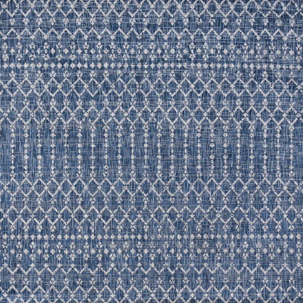8' Navy Blue And Light Gray Square Trellis Indoor Outdoor Area Rug - GreatEagleInc