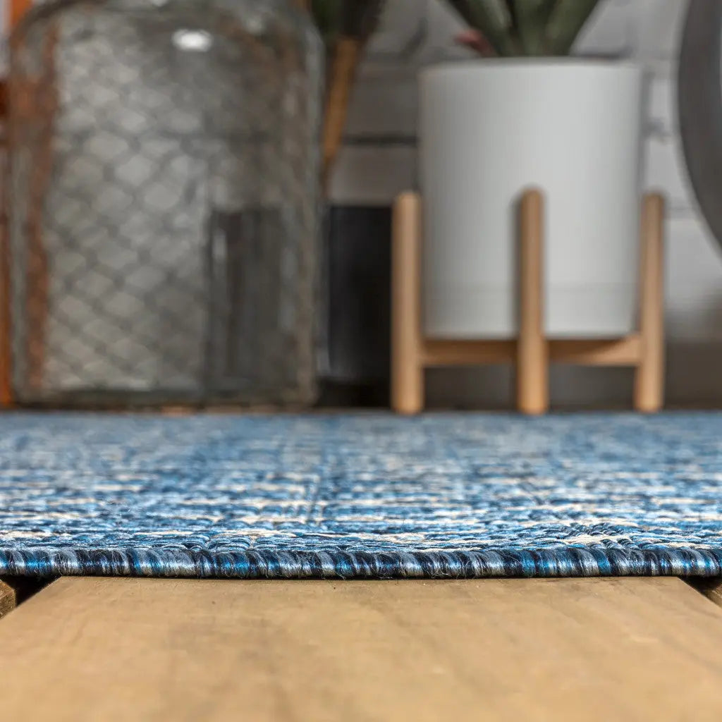 8' Navy Blue And Light Gray Trellis Indoor Outdoor Runner Rug Homeroots Outdoor