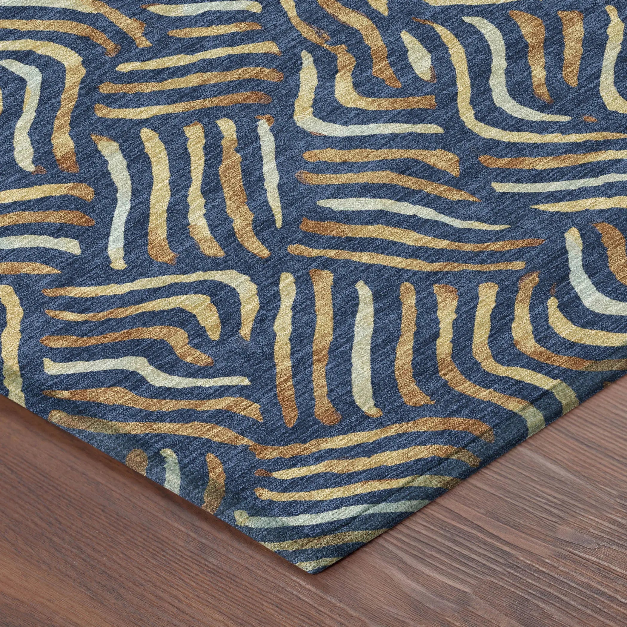 8' Navy Blue And Orange Round Abstract Washable Indoor Outdoor Area Rug Homeroots Outdoor